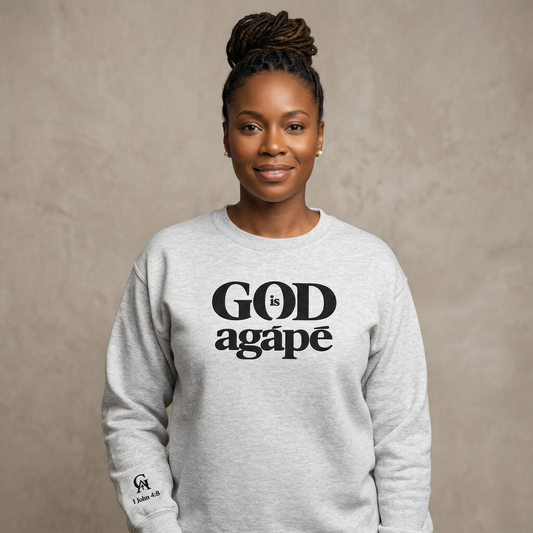 God Is Agápē — Embroidered Crewneck (Ash)