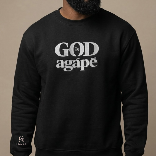 God Is Agápē — Embroidered Crewneck (Black)